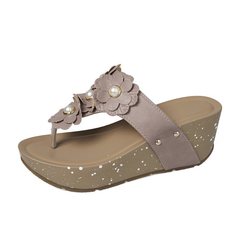 Damen Wedge-Sandaletten mit floralen Verzierungen und bequemer Absatztechnologie EB