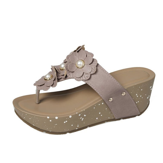Damen Wedge-Sandaletten mit floralen Verzierungen und bequemer Absatztechnologie EB