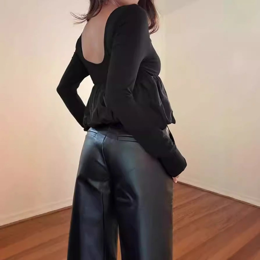 Damen Elegante Bluse mit Plissee-Design und weitem Saum EB