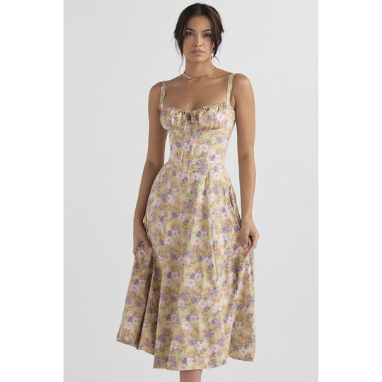 Damen Maxikleid mit floralem Design und elegantem Schlitz EB