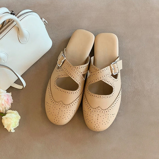 Damen offene Mules mit modischem Riemen und eleganter Perforation EB