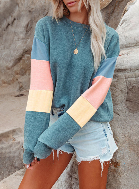 Damen Freizeitpullover mit buntem Ärmeldesign EB