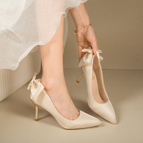 Damen elegante Spitzen-Pumps mit modischem Schleifenakzent EB