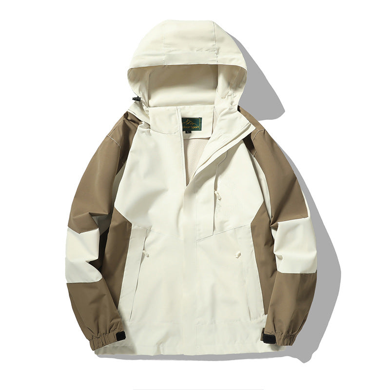 Herren wind- und wasserabweisende Outdoor-Hoodiejacke mit Belüftungsnetz, verstellbarer Kapuze und verdeckter Frontblende EB