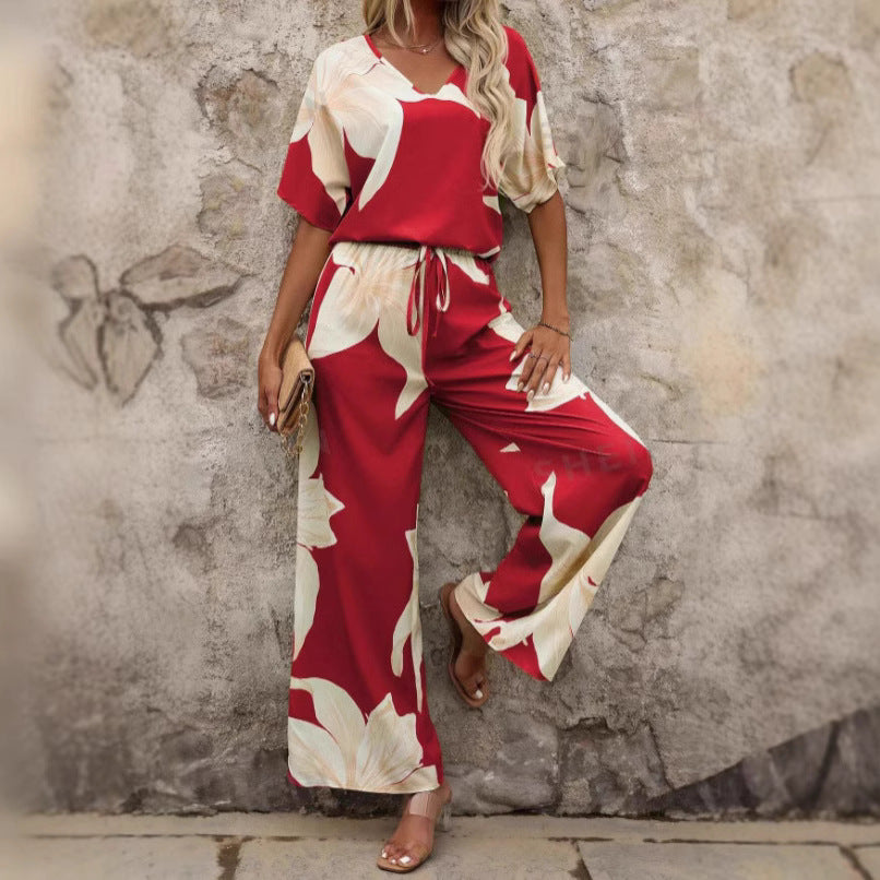 Damen Luftiges Zweiteiliges Set mit floralem Design und weitem Schnitt EB