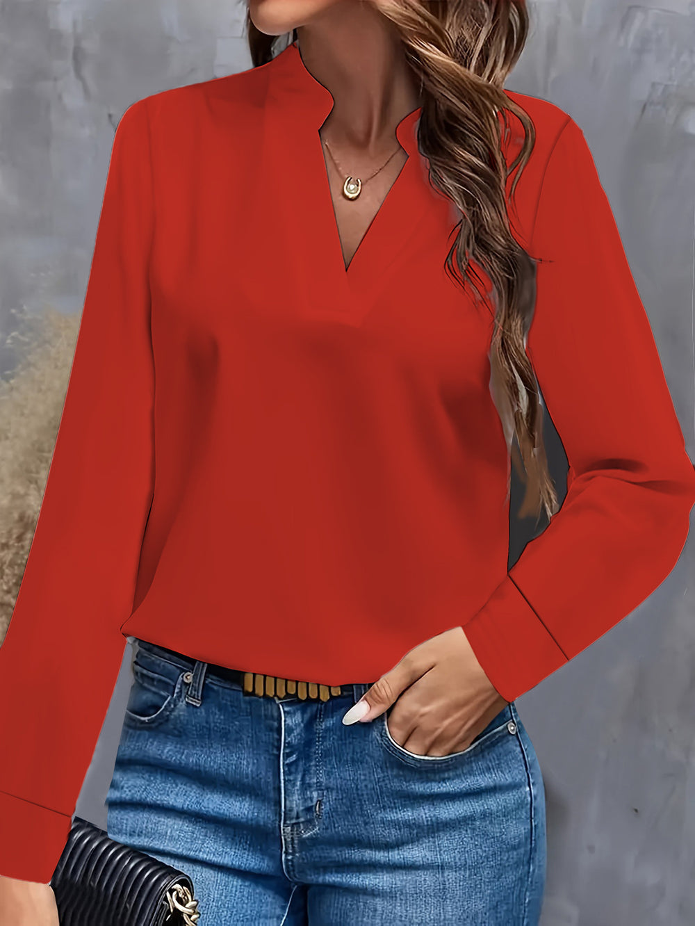 Damen Bluse mit V-Ausschnitt und elegantem Design EB