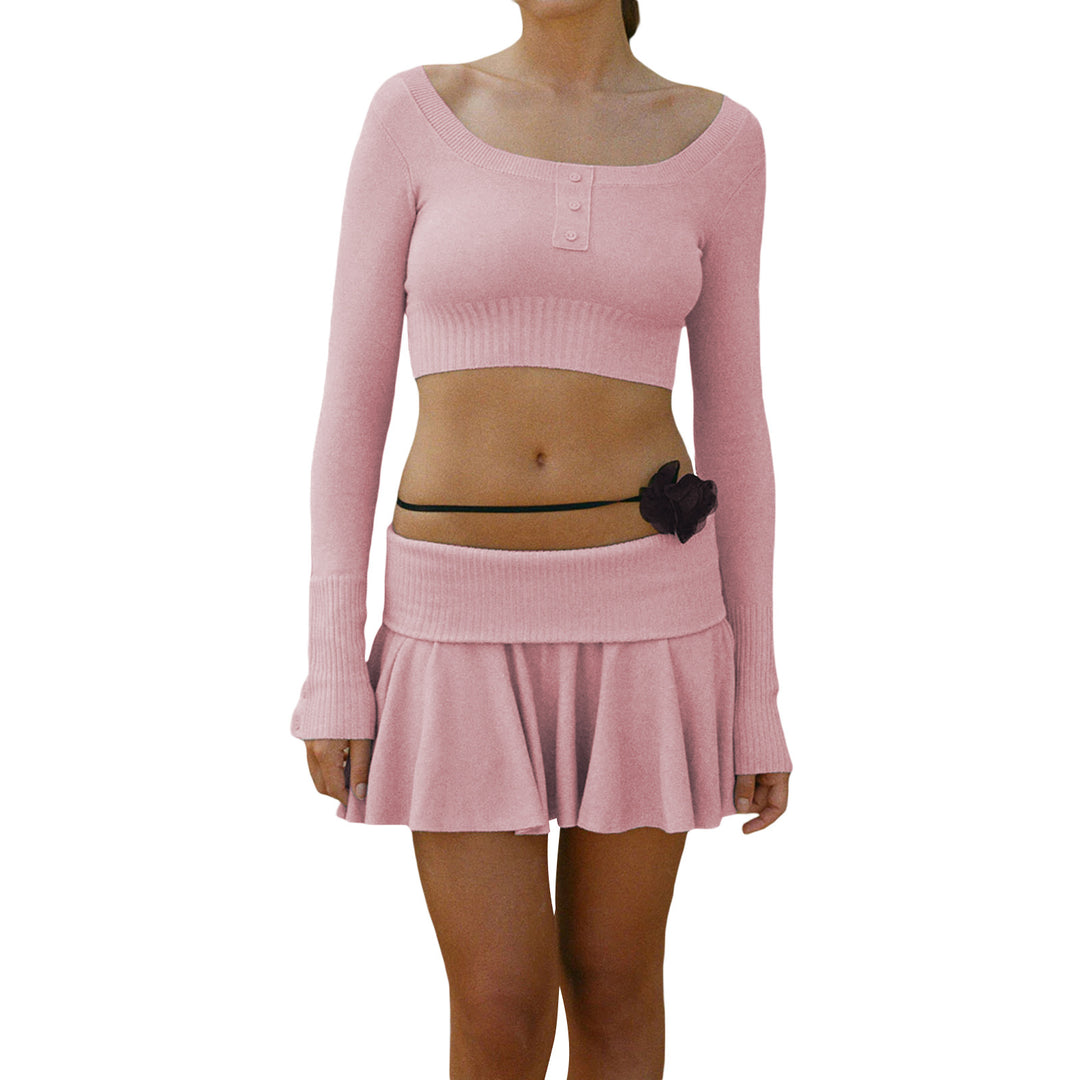 Damen Crop-Top und Rock Set mit raffiniertem Bund EB