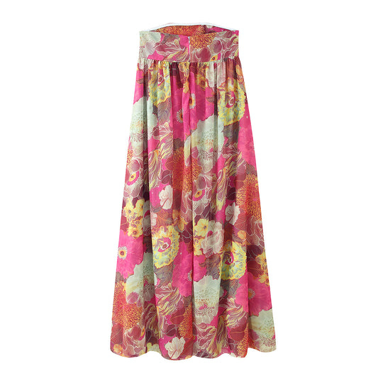 Damen Maxi-Rock mit floralem Design und elastischem Bund EB