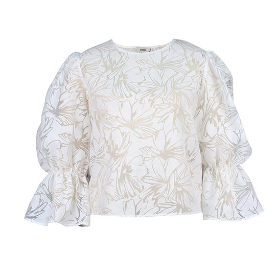 Damen Elegante Bluse mit voluminösen Ärmeln und floralem Muster EB