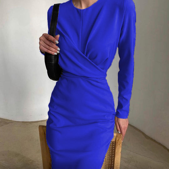 Damen Elegantes Wickelkleid mit langem Arm und fließendem Schnitt EB