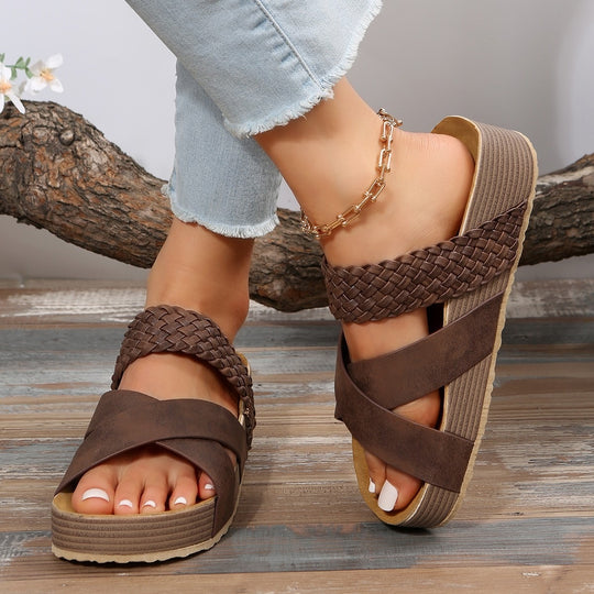 Damen modische Wedge-Sandalen mit geflochtenem Design und komfortabler Innensohle EB