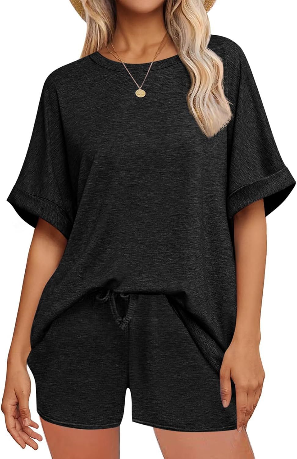 Damen lässiges Freizeit-Set mit oversize T-Shirt und Shorts EB