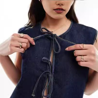Damen Denim Bustier-Weste mit Schnürung EB