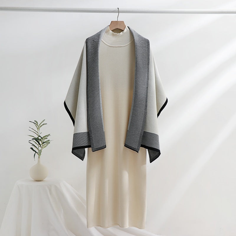 Damen Strickkleid mit drapierter Strickjacke EB