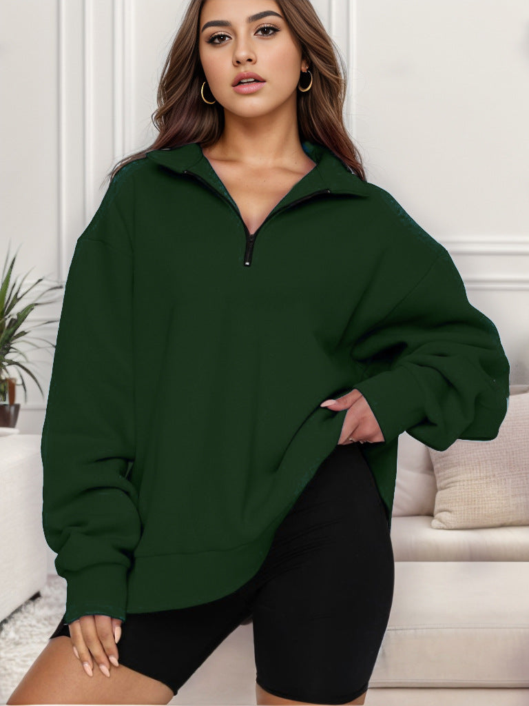 Damen nan übergroßes Sweatshirt mit Halbreißverschluss und Stehkragen EB