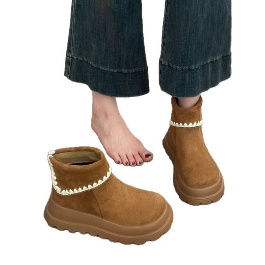 Damen Stiefel mit gemütlichem Innenfutter und modernem Faltendesign EB