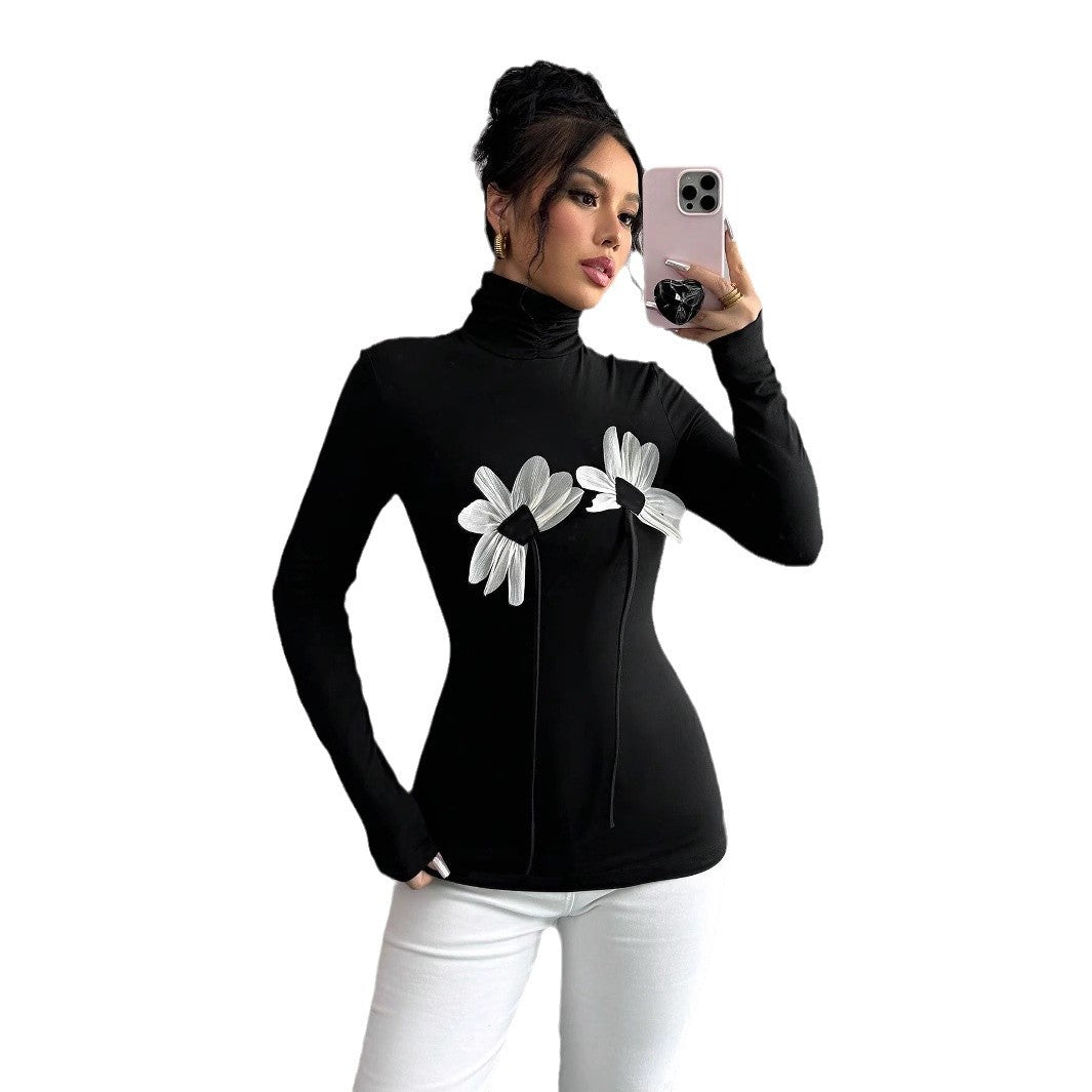 Damen Langarm-Bodysuit mit floralem Schnitt und hohem Kragen EB