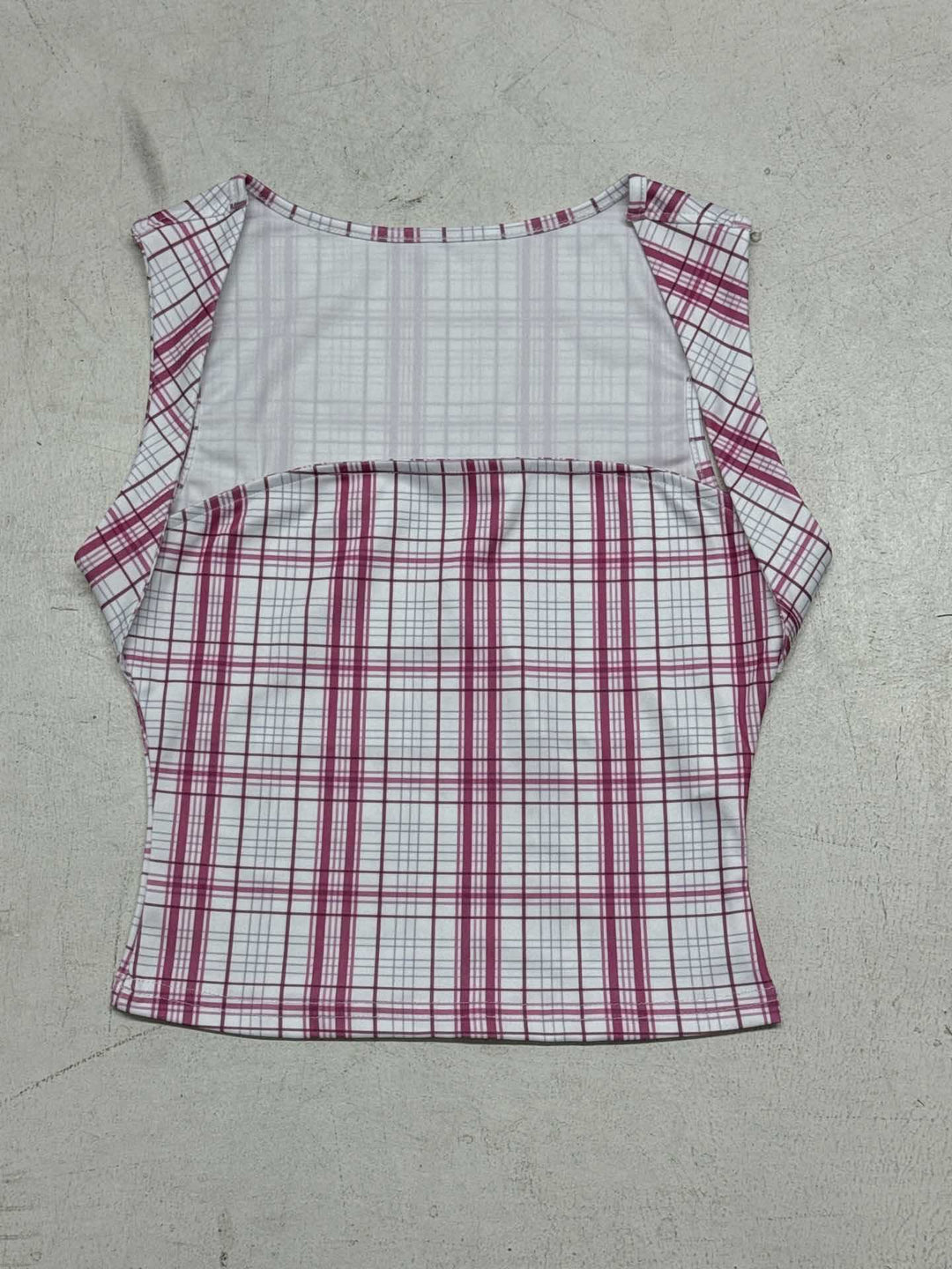 Damen figurbetontes Karo-Top mit elegantem Schnitt und transparenten Einsätzen EB
