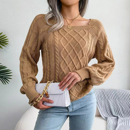 Damen Pullover mit raffiniertem Zopfmuster und weitem Schnitt EB
