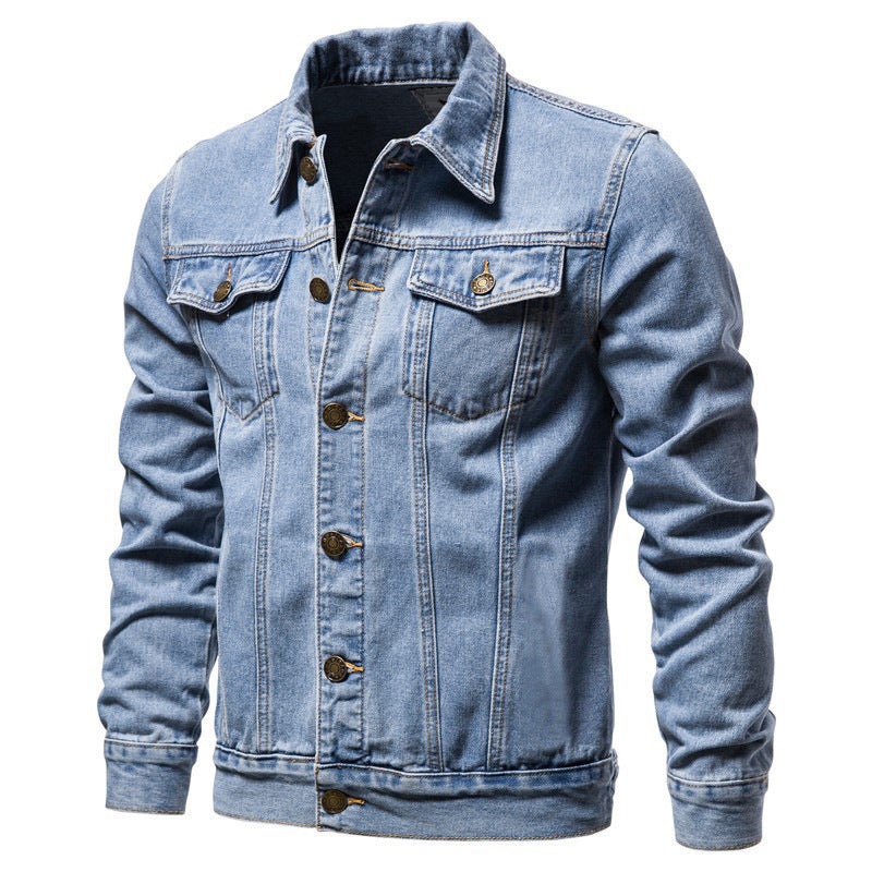 Herren nan taillierte Jeansjacke mit Brusttaschen, durchgehender Knopfleiste und Kontrastnähten EB