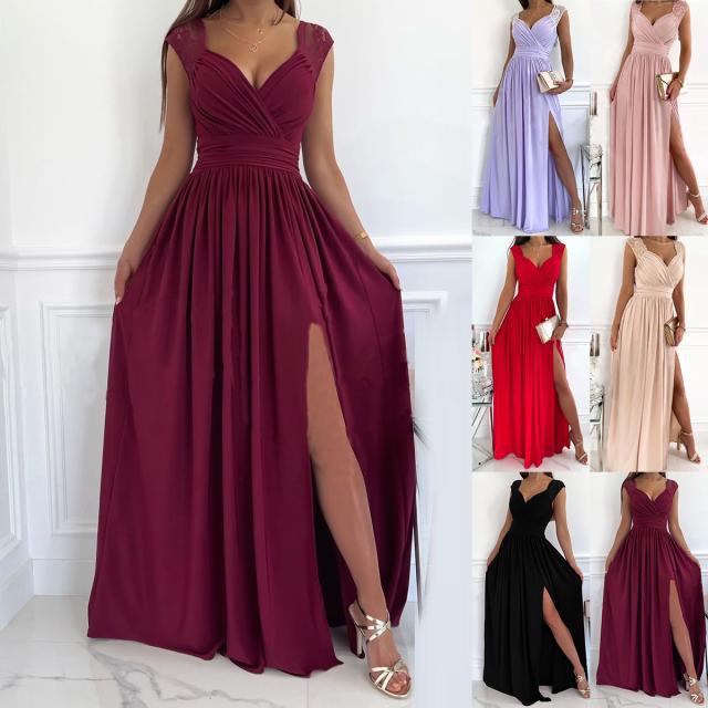 Damen Abendkleid mit Elegantem V-Ausschnitt und Rüschendetails EB