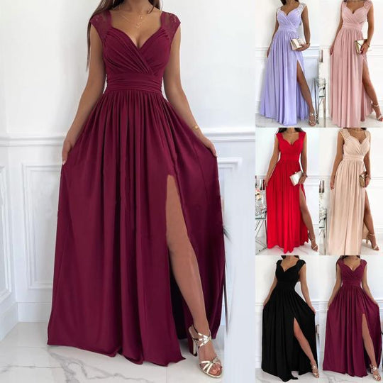 Damen Abendkleid mit Elegantem V-Ausschnitt und Rüschendetails EB
