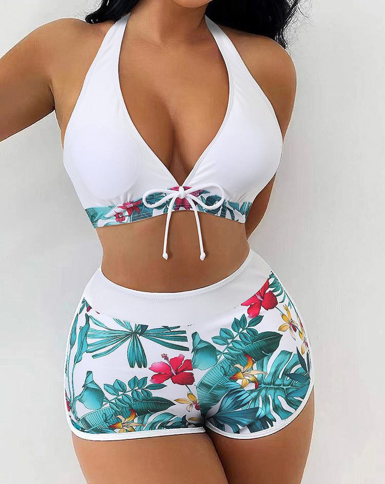 Damen Sportliches Crop-Top Bikini-Set mit floralem Druck EB