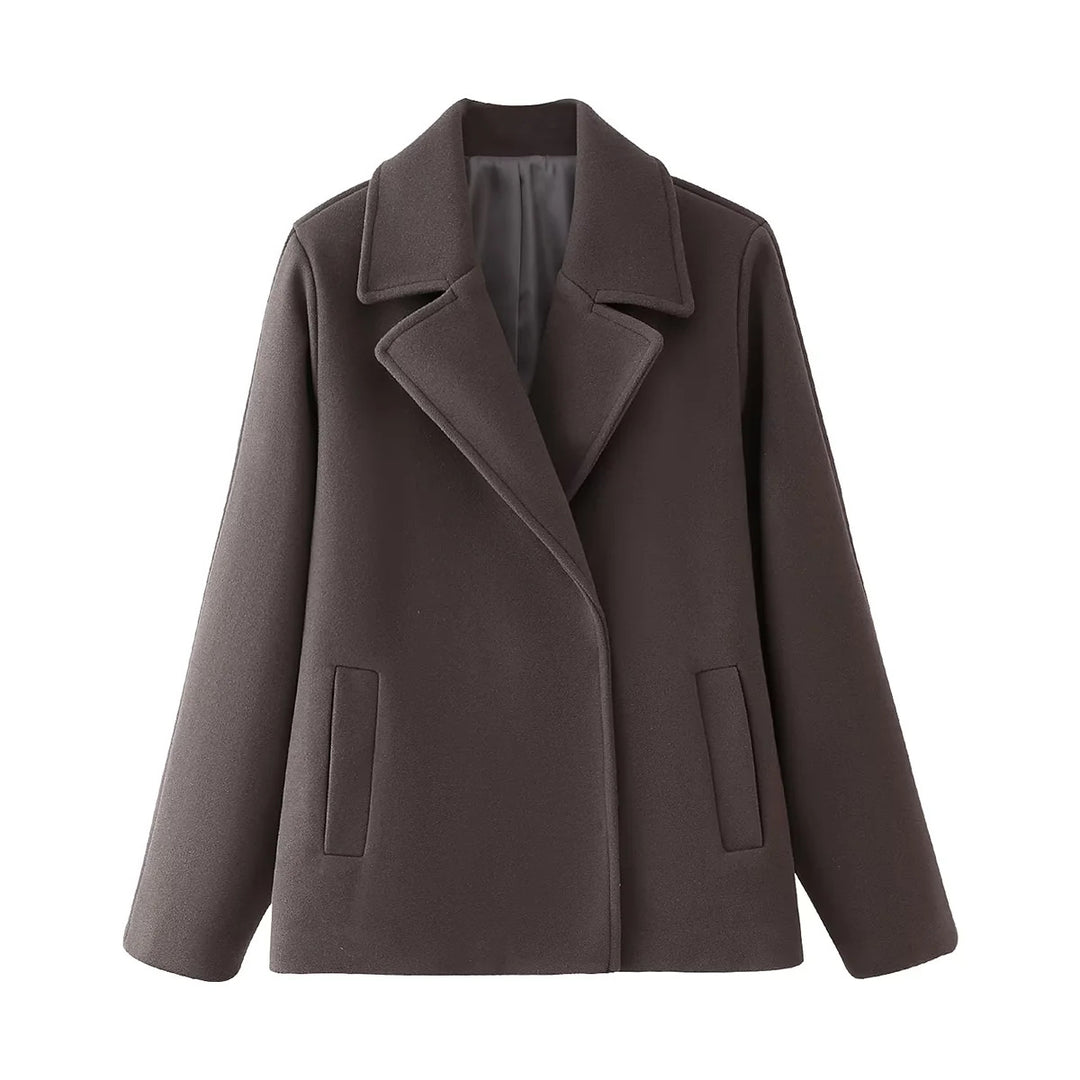 Damen eleganter Wool Peacoat mit tiefem Revers und praktischen Taschen EB
