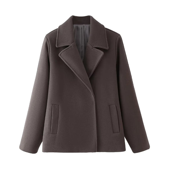 Damen eleganter Wool Peacoat mit tiefem Revers und praktischen Taschen EB