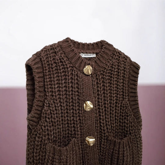 Damen modische Strickjacke mit Knopfleiste und Taschen EB