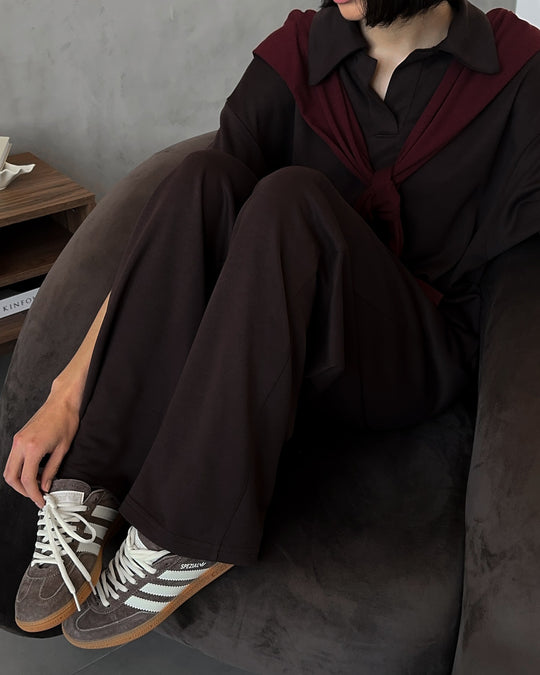 Damen Loungewear-Set mit offenem Polokragen und weiter Komforthose EB