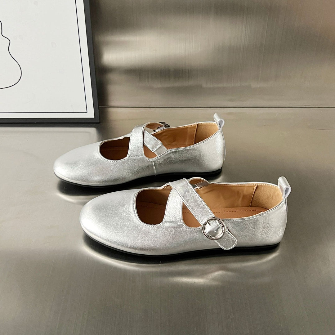 Damen Ballerinas mit elegantem Kreuzriemen und modischem Schnallenverschluss EB