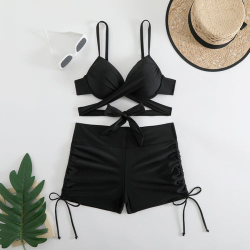 Damen Zweiteiliges Badeanzug-Set mit sportlichem Top und High-Waist-Shorts EB