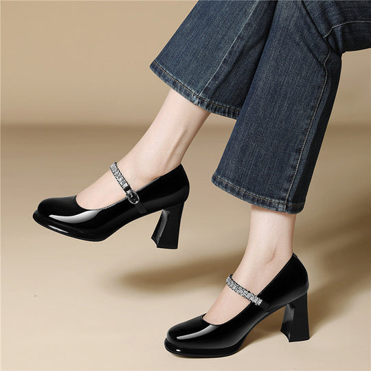 Damen elegante Riemchenpumps mit funkelndem Schmuckdetail EB