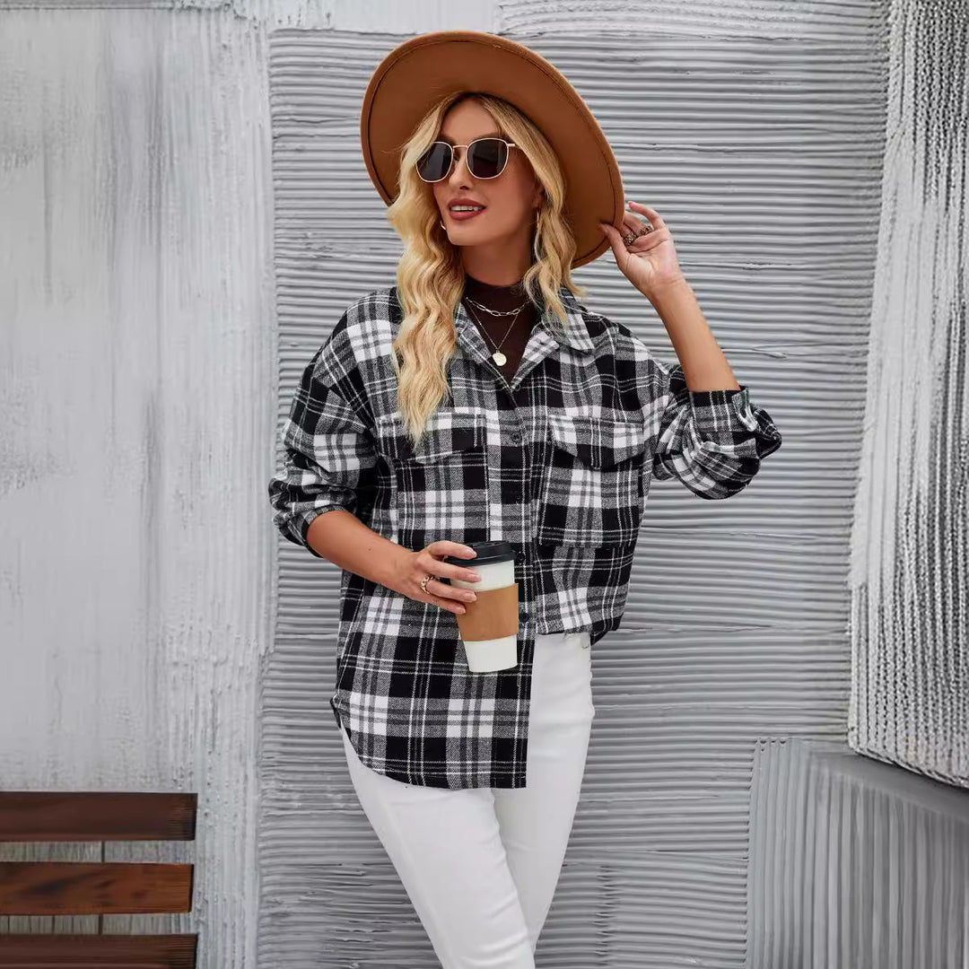 Damen Flanellhemdjacke im lässigen Karo-Design mit Brusttaschen EB