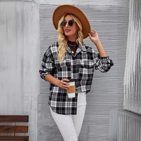 Damen Flanellhemdjacke im lässigen Karo-Design mit Brusttaschen EB
