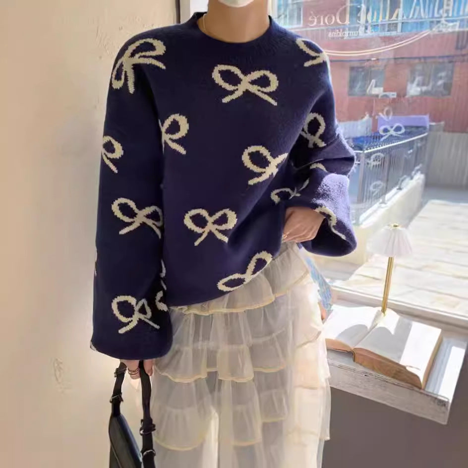 Damen Weicher Pullover mit romantischem Schleifenmuster EB
