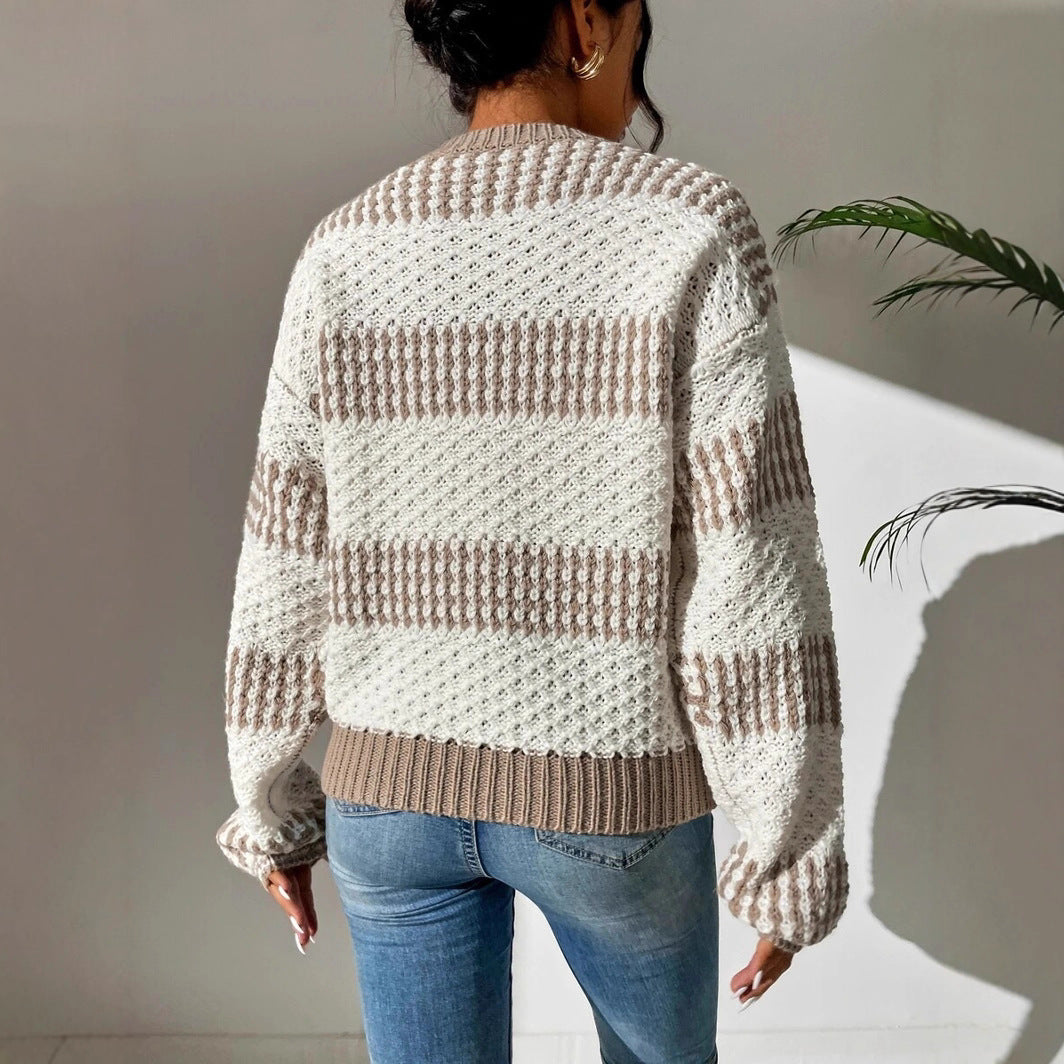 Damen Strickpullover mit strukturierter Oberfläche und modischen Streifen EB