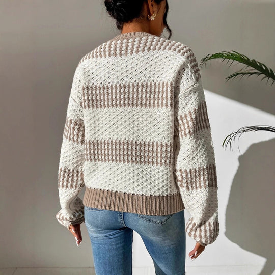 Damen Strickpullover mit strukturierter Oberfläche und modischen Streifen EB