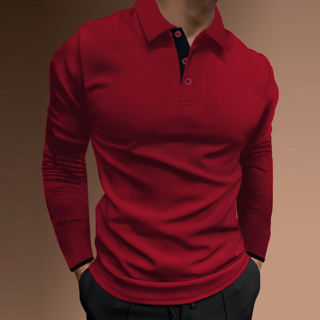 Herren elegantes Langarm-Polohemd mit strukturiertem Gewebe EB