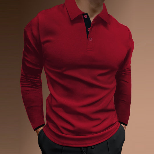 Herren elegantes Langarm-Polohemd mit strukturiertem Gewebe EB