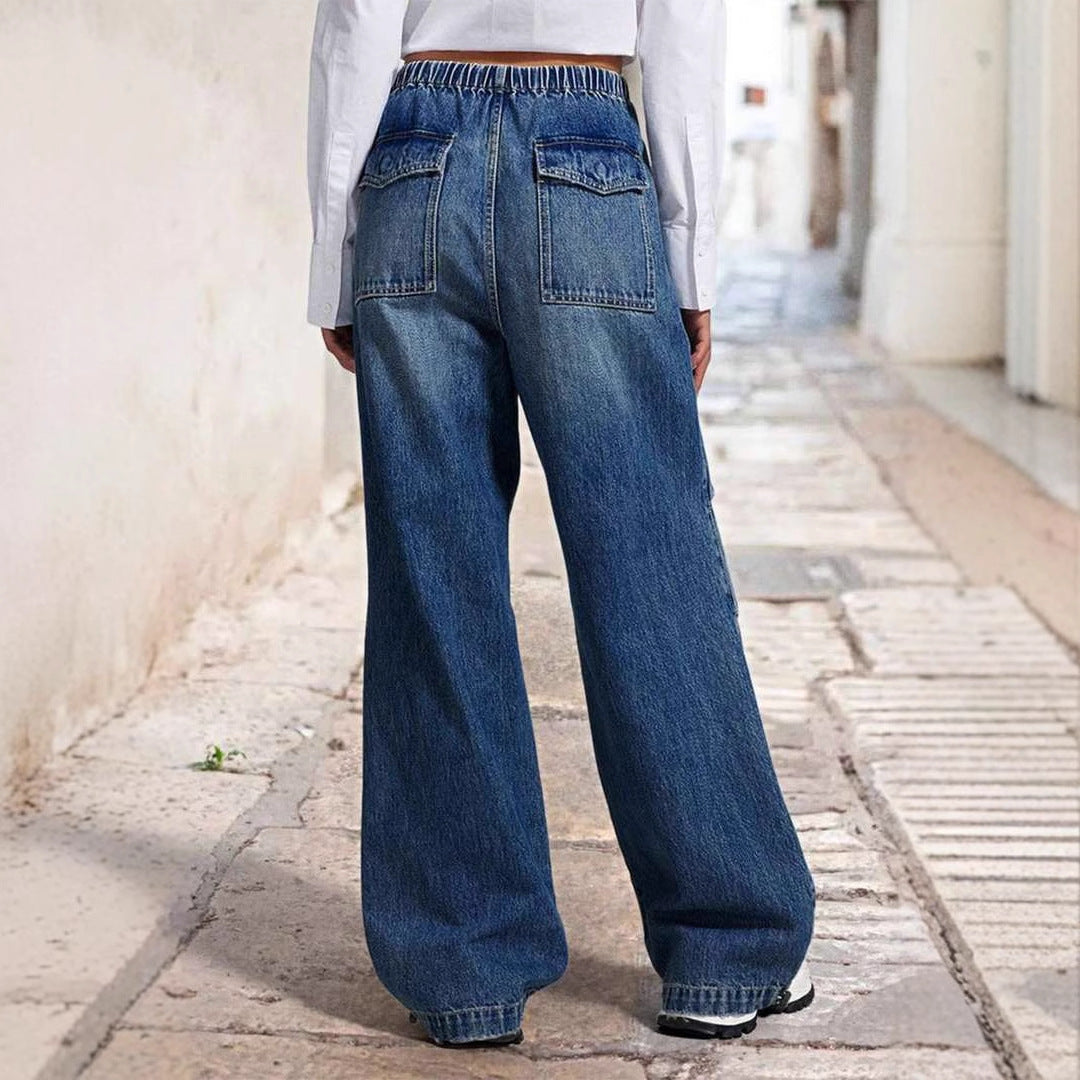 Damen Weite Denim-Hose mit elastischem Bund und lässigem Schnitt EB