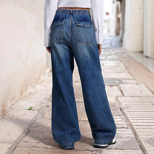 Damen Weite Denim-Hose mit elastischem Bund und lässigem Schnitt EB