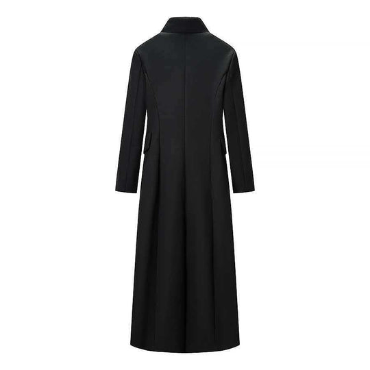 Damen nan Maxilanger Wollmixmantel mit taillierter Silhouette, Reverskragen und Pattentaschen EB