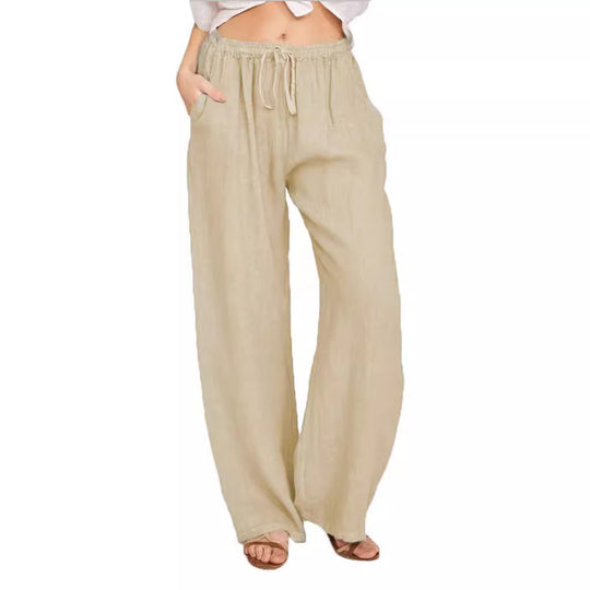 Damen Leinenhose mit weitem Bein und praktischen Seitentaschen EB