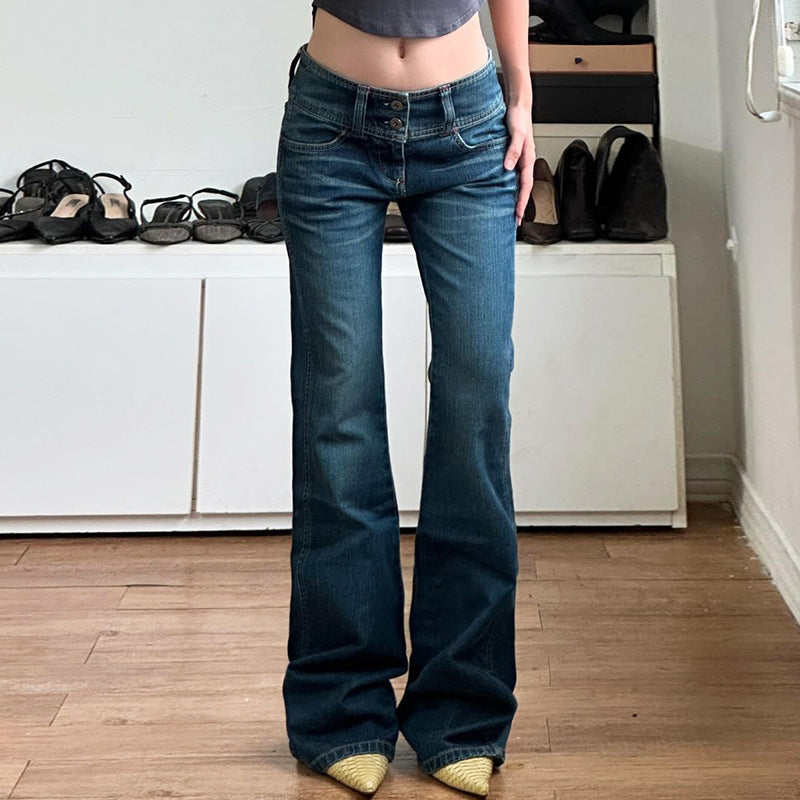 Damen Bootcut Jeans mit hohem Bund und seitlichen Taschen EB