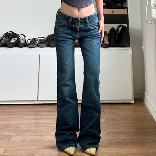 Damen Bootcut Jeans mit hohem Bund und seitlichen Taschen EB