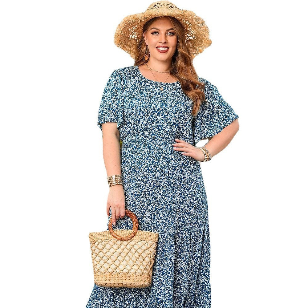 Damen Maxikleid mit floralen Mustern und elastischem Bund EB