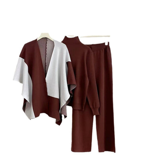 Damen modisches Strick-Loungewear-Set mit asymmetrischem Design EB