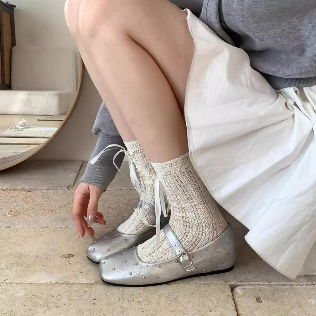 Damen elegante Ballerinas mit modischem Riemen und funkelnden Verzierungen EB